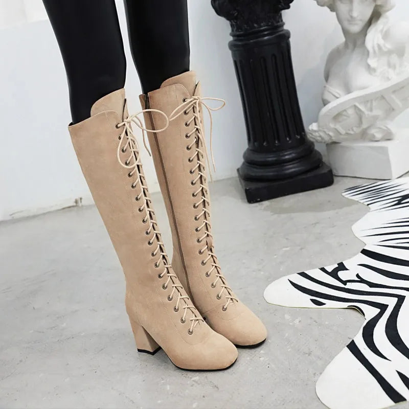 Funki Findz | Boots | Women's Suede Lace Up Knee High Boots