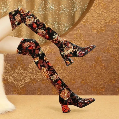 Funki Findz | Boots | Women's Over Knee Flower Embroider Boot