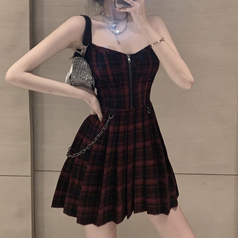 Funki Findz | Dresses | Women's Gothic Plaid Pleated Dress