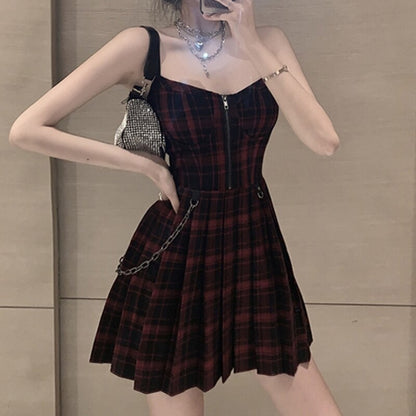Funki Findz | Dresses | Women's Gothic Plaid Pleated Dress