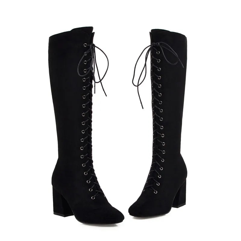 Funki Findz | Boots | Women's Suede Lace Up Knee High Boots