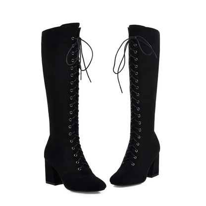 Funki Findz | Boots | Women's Suede Lace Up Knee High Boots