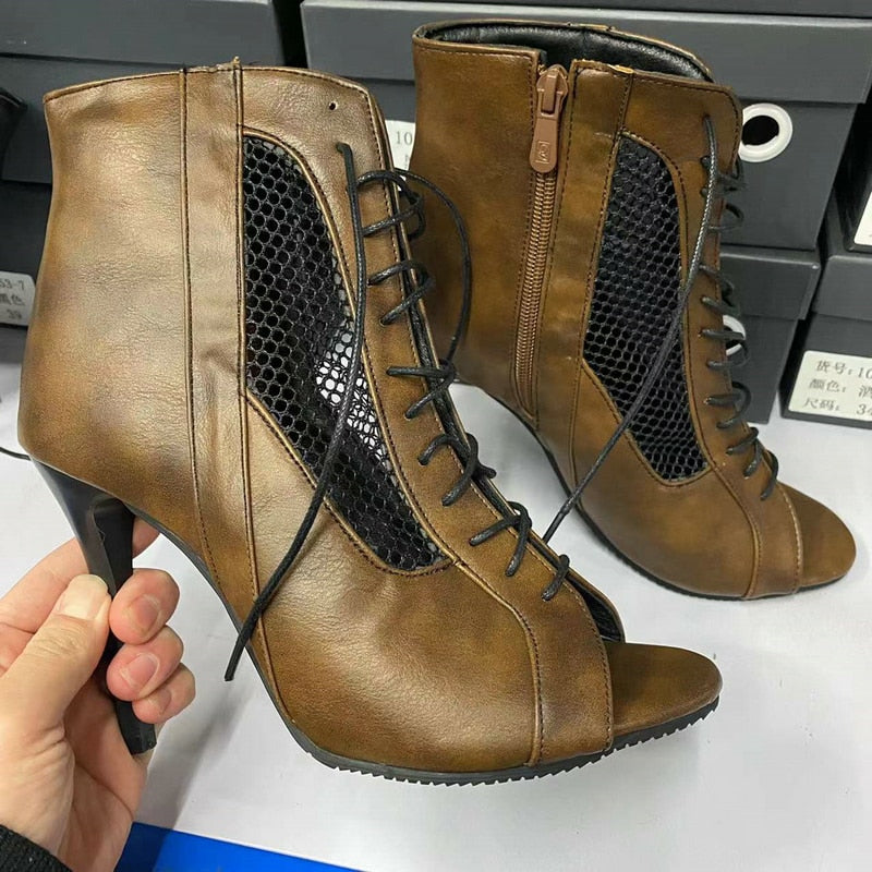 Funki Findz | Boots | Women's Open Toe Lace Up Granny Boots