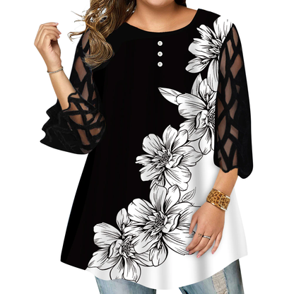 Funki Findz | Shirts | Women's Plus Splice Flower Print Blouse