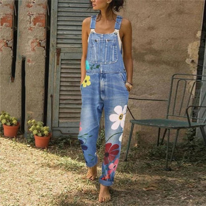 Funki Findz | Pants | Women's Floral Denim Suspender Overalls