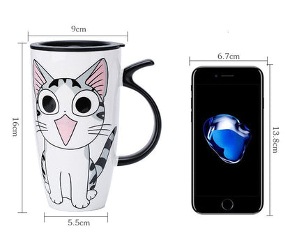 Funki Findz | Mugs | Large Ceramics Cat Mug | Spoon Lid | 20oz