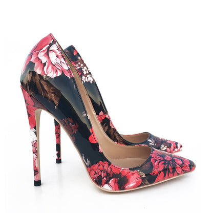 Funki Findz | Shoes | Women's Glossy Floral Print High Stilettos