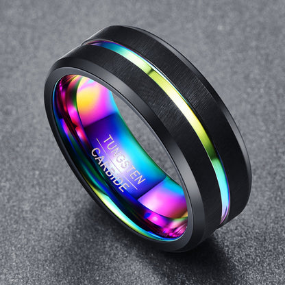 Funki Findz | Rings | Unisex Black Silver Rainbow Wedding Ring