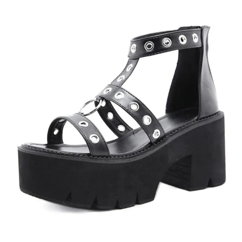 Funki Findz | Shoes | Women's Gothic Rivet Ring Platform Sandal