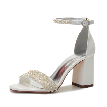 Funki Findz | Shoes | Women's Block Heel Pearl Bridal Sandals
