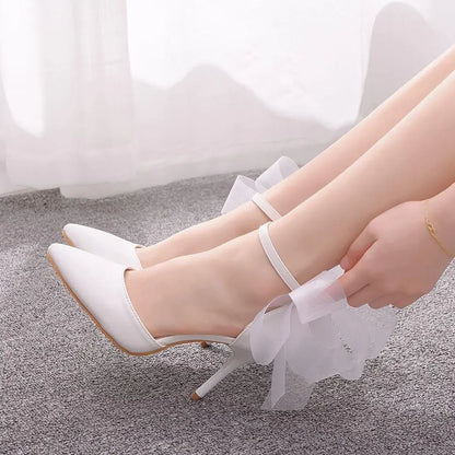 Funki Findz | Shoes | Women's Chiffon Bow Silk Bridal Stilettos