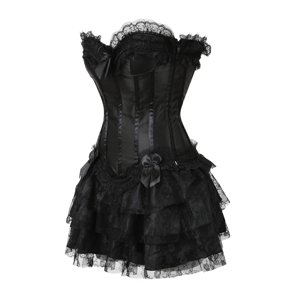 Funki Findz | Dresses | Women's Gothic Satin Lace Corset Dress