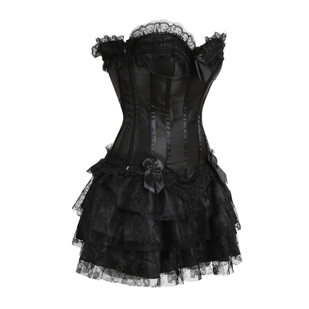 Funki Findz | Dresses | Women's Gothic Satin Lace Corset Dress