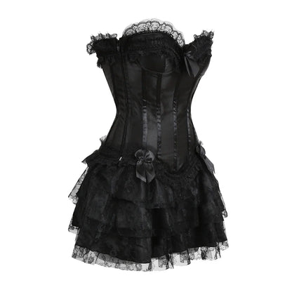 Funki Findz | Dresses | Women's Gothic Satin Lace Corset Dress