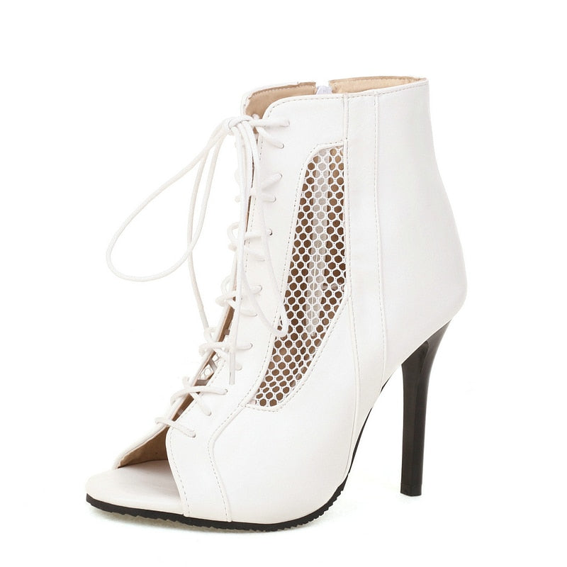 Funki Findz | Boots | Women's Open Toe Lace Up Granny Boots