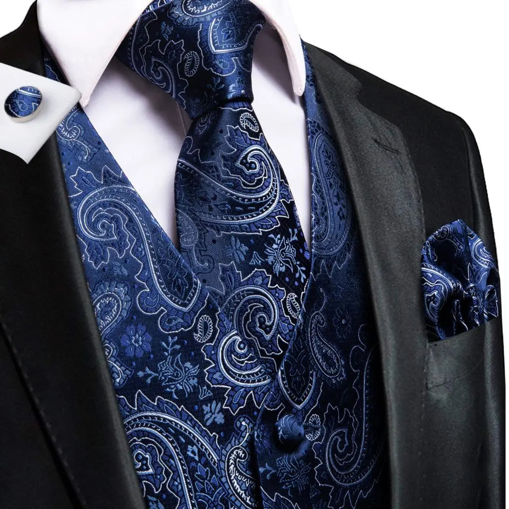 Funki Findz | Vests | Men's Formal 4 Pcs Silk Slim Waistcoat Sets