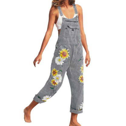 Funki Findz | Pants | Women's Sunflower Denim Bib Overalls
