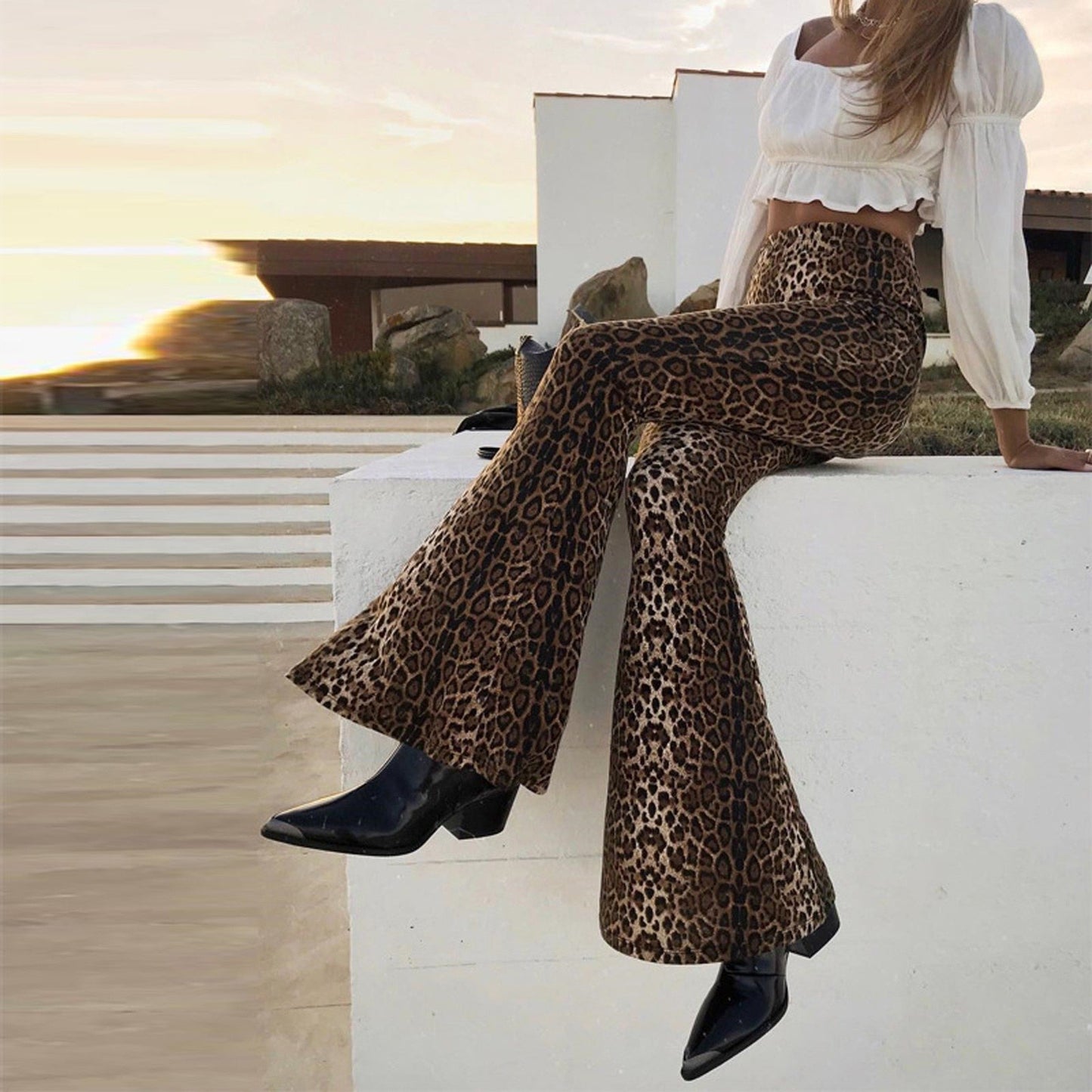 Funki Findz | Pants | Women's Leopard Print Stretch Flared Pants