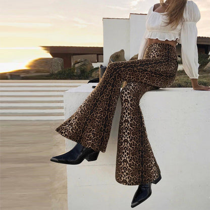 Funki Findz | Pants | Women's Leopard Print Stretch Flared Pants