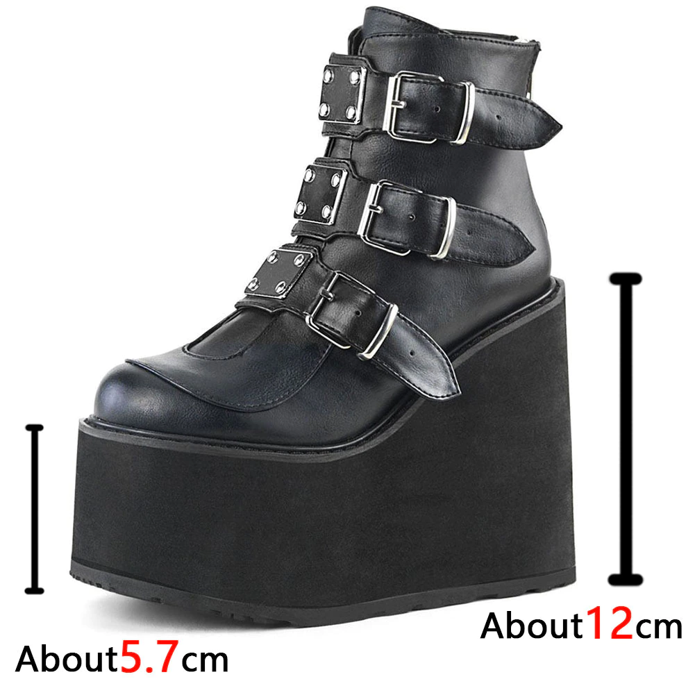 Funki Buys | Boots | Women's Buckle Ankle Boots | Women Punk Platform Boots
