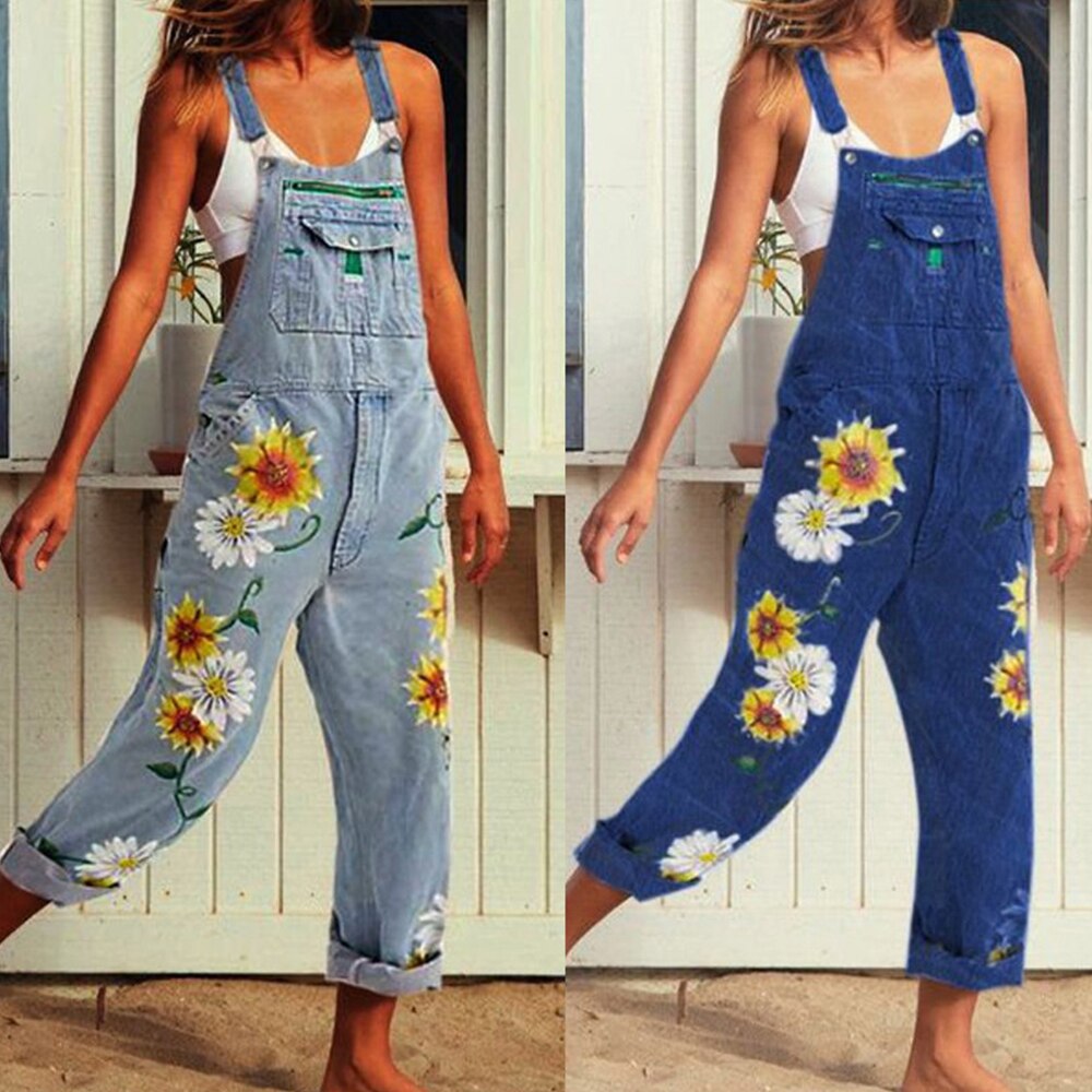 Funki Findz | Pants | Women's  Fashion Daisy Print Bib Overalls