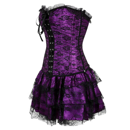 Funki Findz | Dresses | Women's Gothic Satin Lace Corset Dress