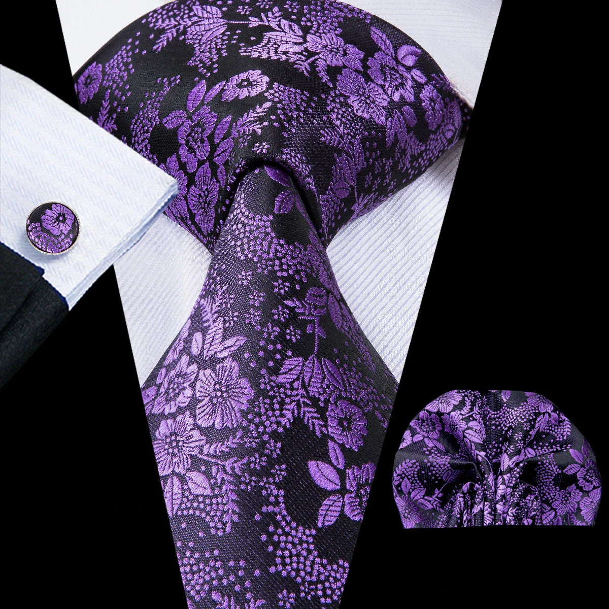 Funki Findz | Neckties | Men's Purple Silk Wedding 3Pcs Tie Set