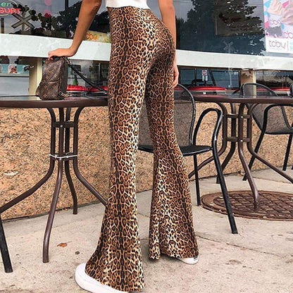 Funki Findz | Pants | Women's Leopard Print Stretch Flared Pants
