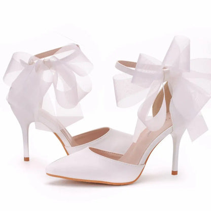 Funki Findz | Shoes | Women's Chiffon Bow Silk Bridal Stilettos