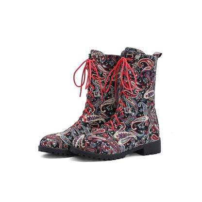 Funki Findz | Boots | Women's Flower Print Lace Up Calf Boots