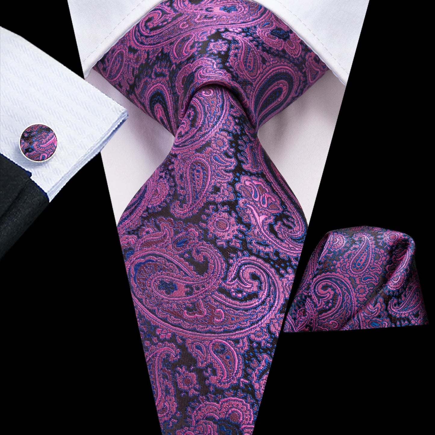 Funki Findz | Neckties | Men's Purple Silk Wedding 3Pcs Tie Set