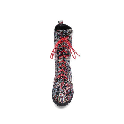 Funki Findz | Boots | Women's Flower Print Lace Up Calf Boots