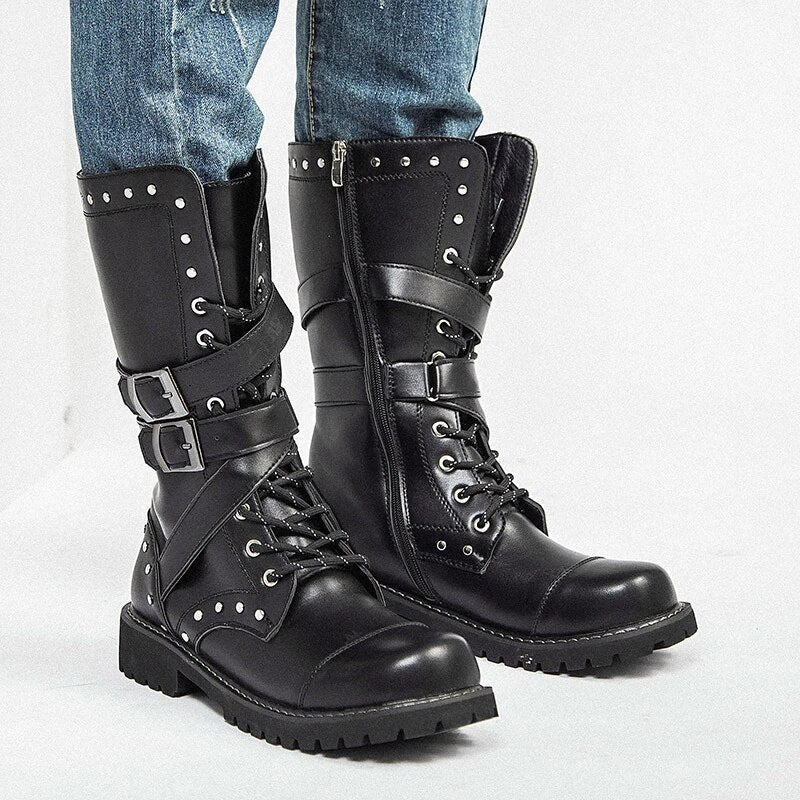 Funki Findz | Boots | Men's Gothic Punk Buckle Strap Biker Boots