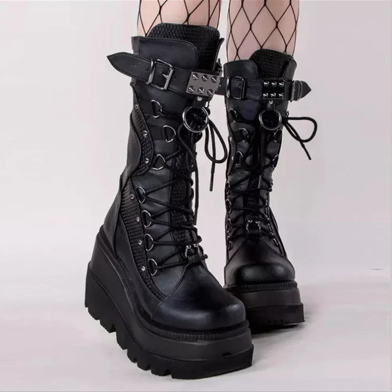 Funki Findz | Boots | Women's Punk High Platform Wedge Boots