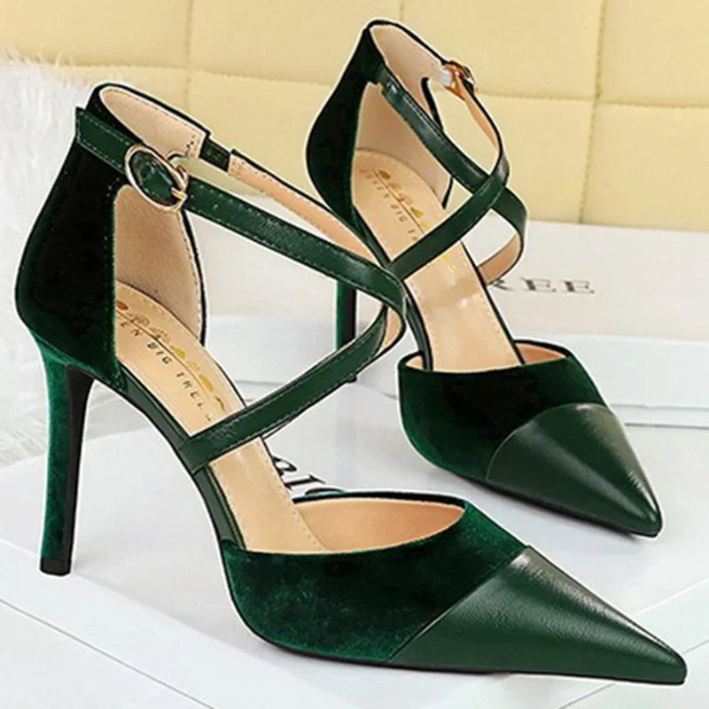Funki Findz | Shoes | Women's Cross Strap Faux Suede Stilettos