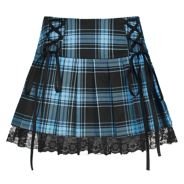Funki Findz | Skirts | Women's Gothic Plaid Lace A-Line Mini Skirt