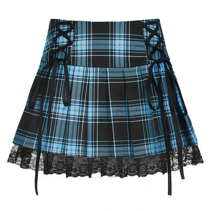 Funki Findz | Skirts | Women's Gothic Plaid Lace A-Line Mini Skirt