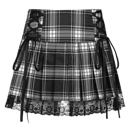 Funki Findz | Skirts | Women's Gothic Plaid Lace A-Line Mini Skirt