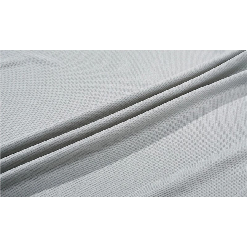 Light gray textured fabric with a subtle grid pattern, softly draped in gentle folds.