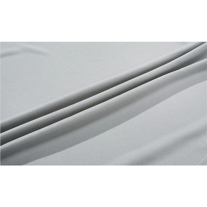 Light gray textured fabric with a subtle grid pattern, softly draped in gentle folds.