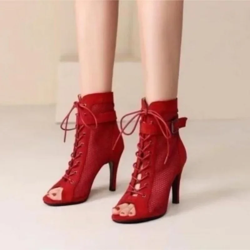 Funki Findz | Boots | Women's Mesh Lace Up Buckle Ankle Boots