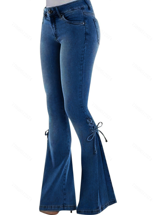 Funki Findz | Pants | Women's High Waist Tie Up Flared Jeans