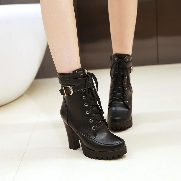 Funki Findz | Boots | Women's Block Heel Buckle Strap Ankle Boots