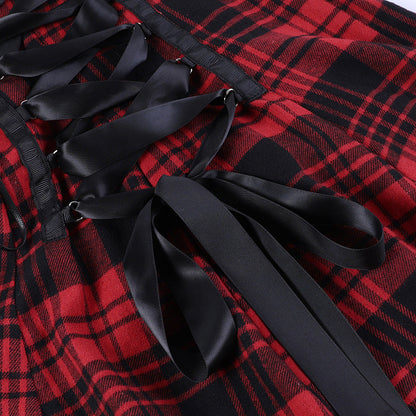 Funki Findz | Dresses | Women's Alt Goth Red Plaid Lolita Dress