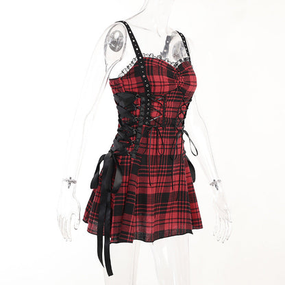 Funki Findz | Dresses | Women's Alt Goth Red Plaid Lolita Dress