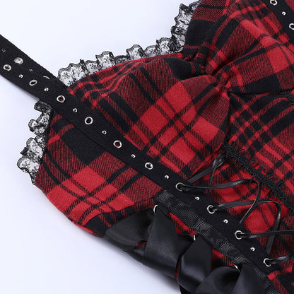 Funki Findz | Dresses | Women's Alt Goth Red Plaid Lolita Dress