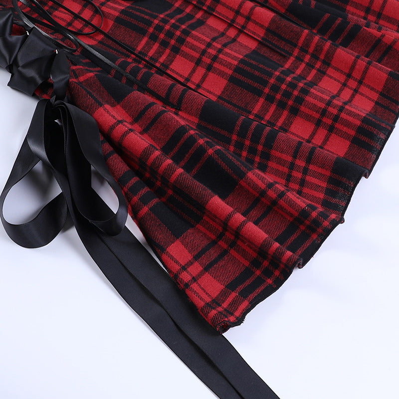 Funki Findz | Dresses | Women's Alt Goth Red Plaid Lolita Dress