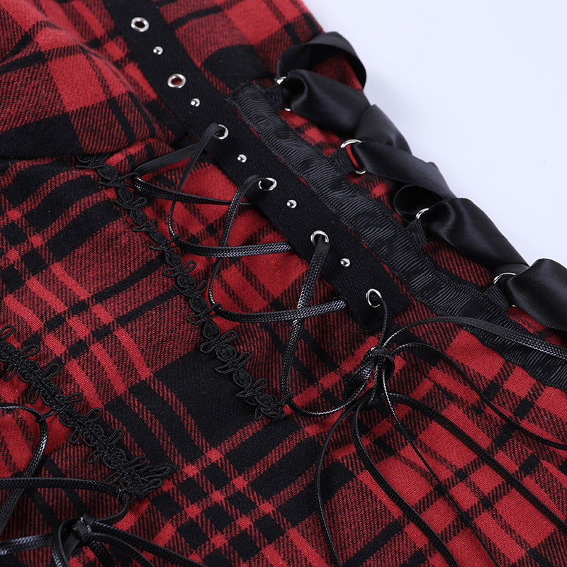 Funki Findz | Dresses | Women's Alt Goth Red Plaid Lolita Dress
