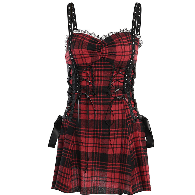 Funki Findz | Dresses | Women's Alt Goth Red Plaid Lolita Dress