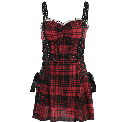 Funki Findz | Dresses | Women's Alt Goth Red Plaid Lolita Dress